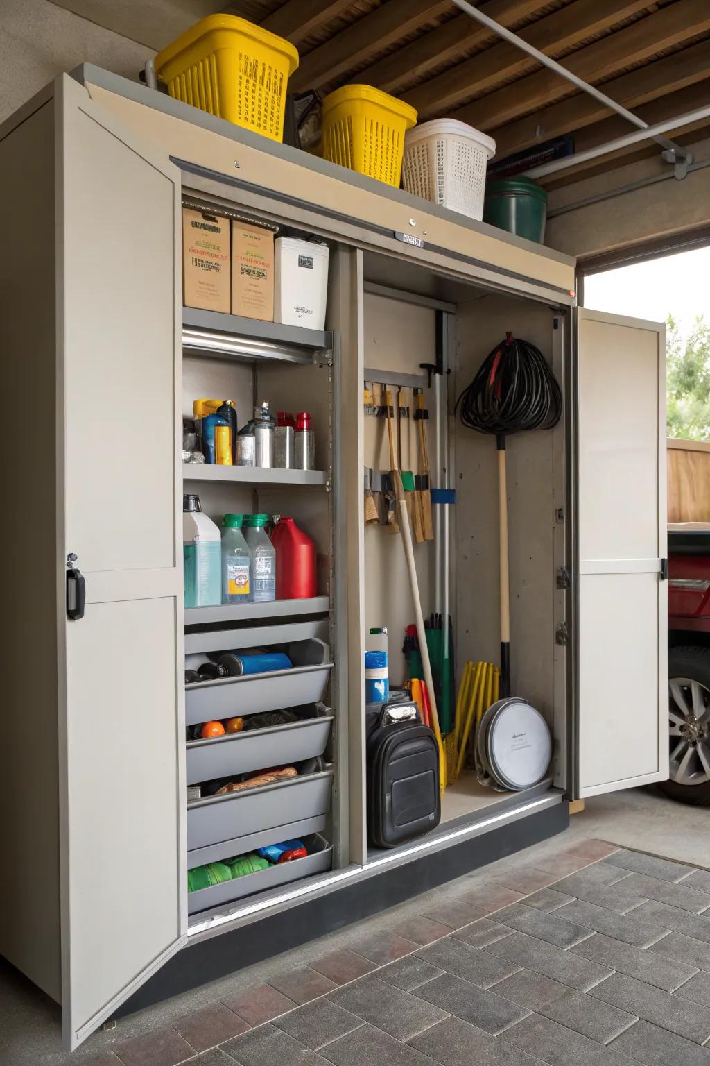 Sliding shelves enhance the accessibility of stored items.