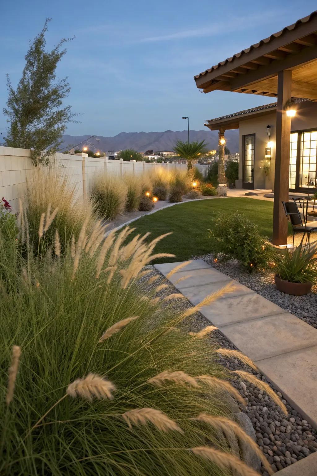 Ornamental grasses provide natural privacy and elegance.