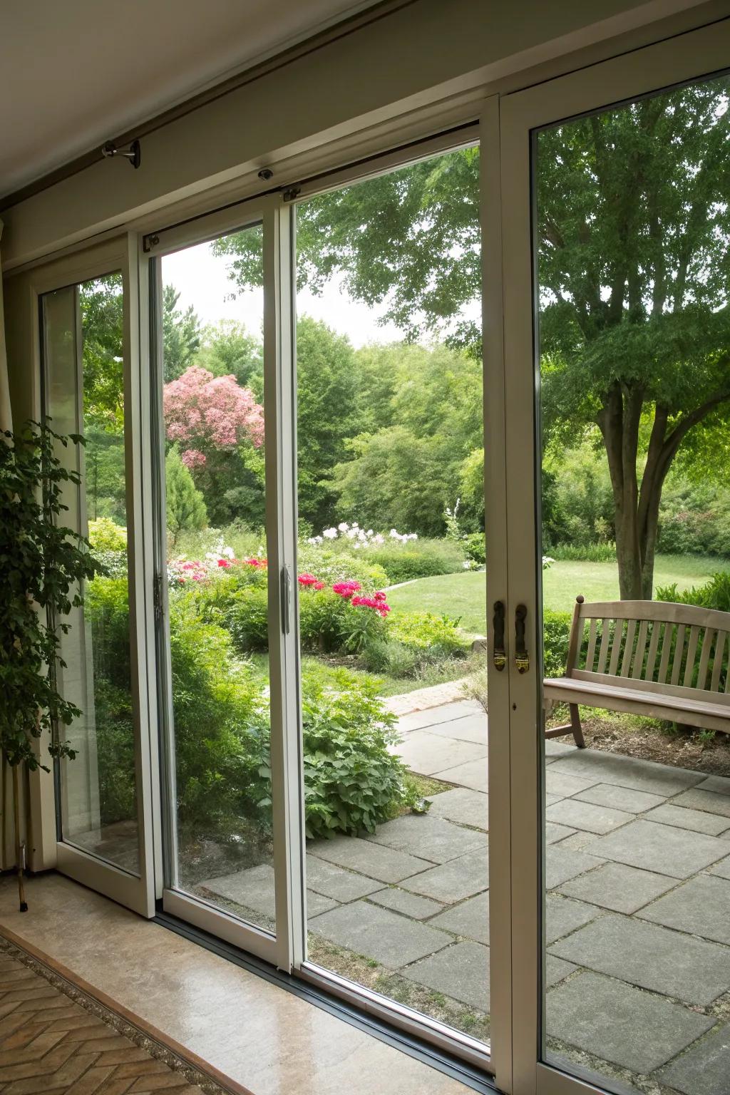 Mirrored panels enhance space and light.