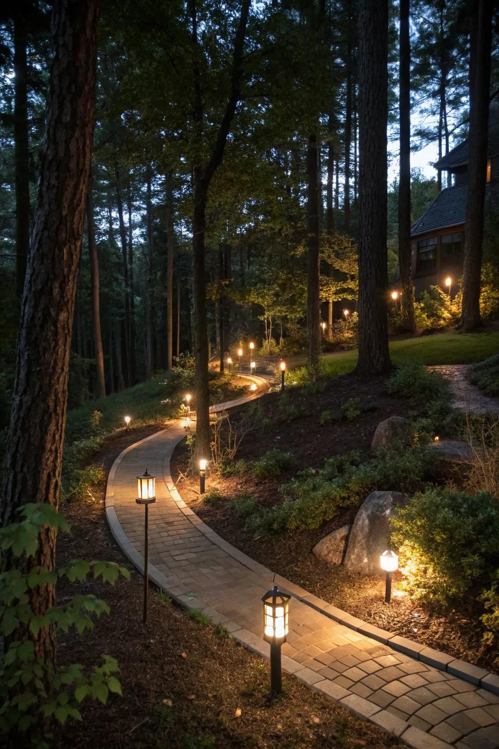 Solar lights add a magical glow at night.