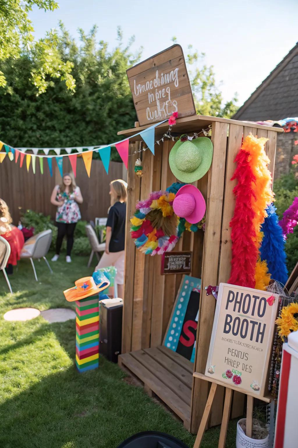 A photo booth with props adds a playful touch to the celebration.