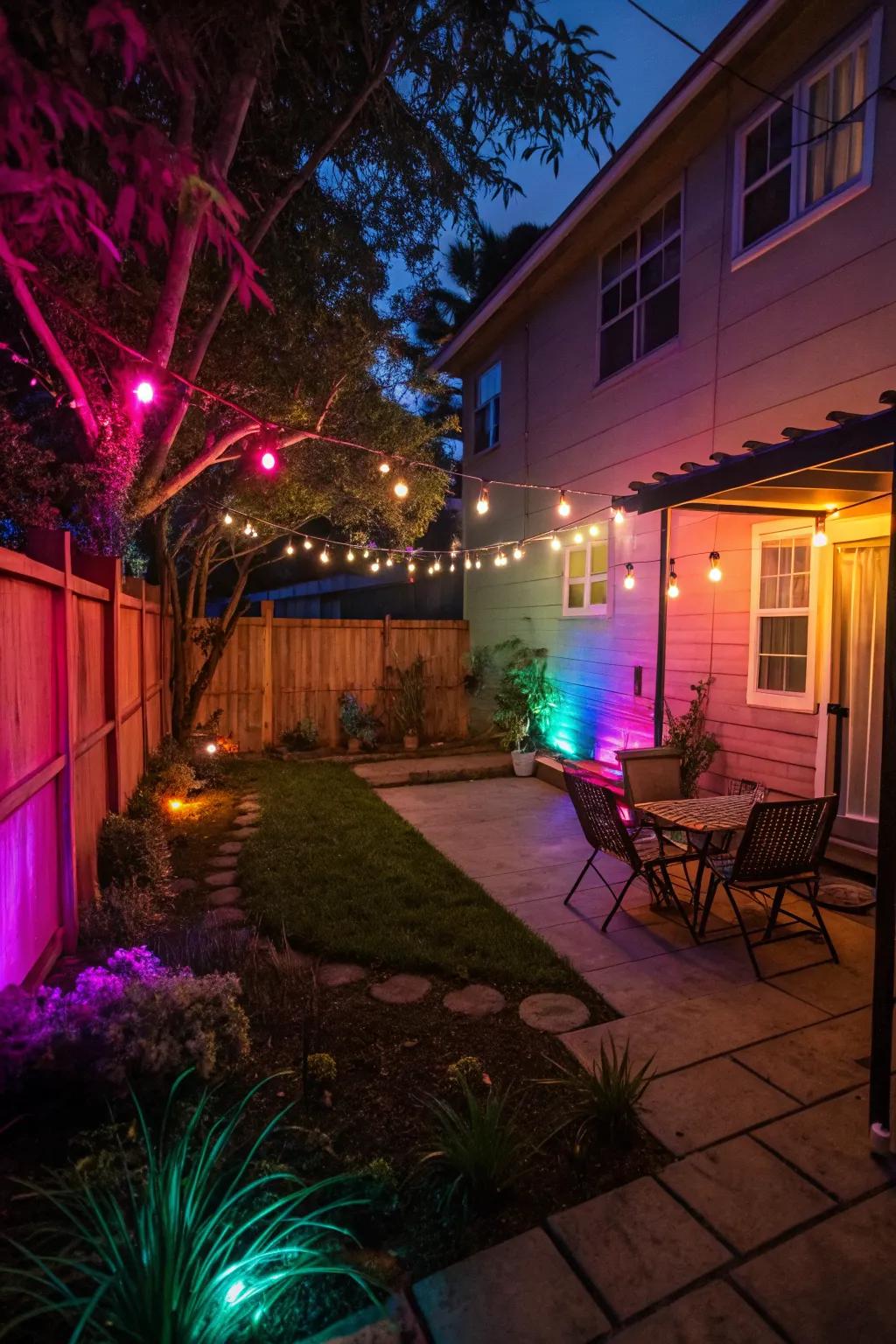 Chromatic lighting adds a colorful and personal touch to your backyard.