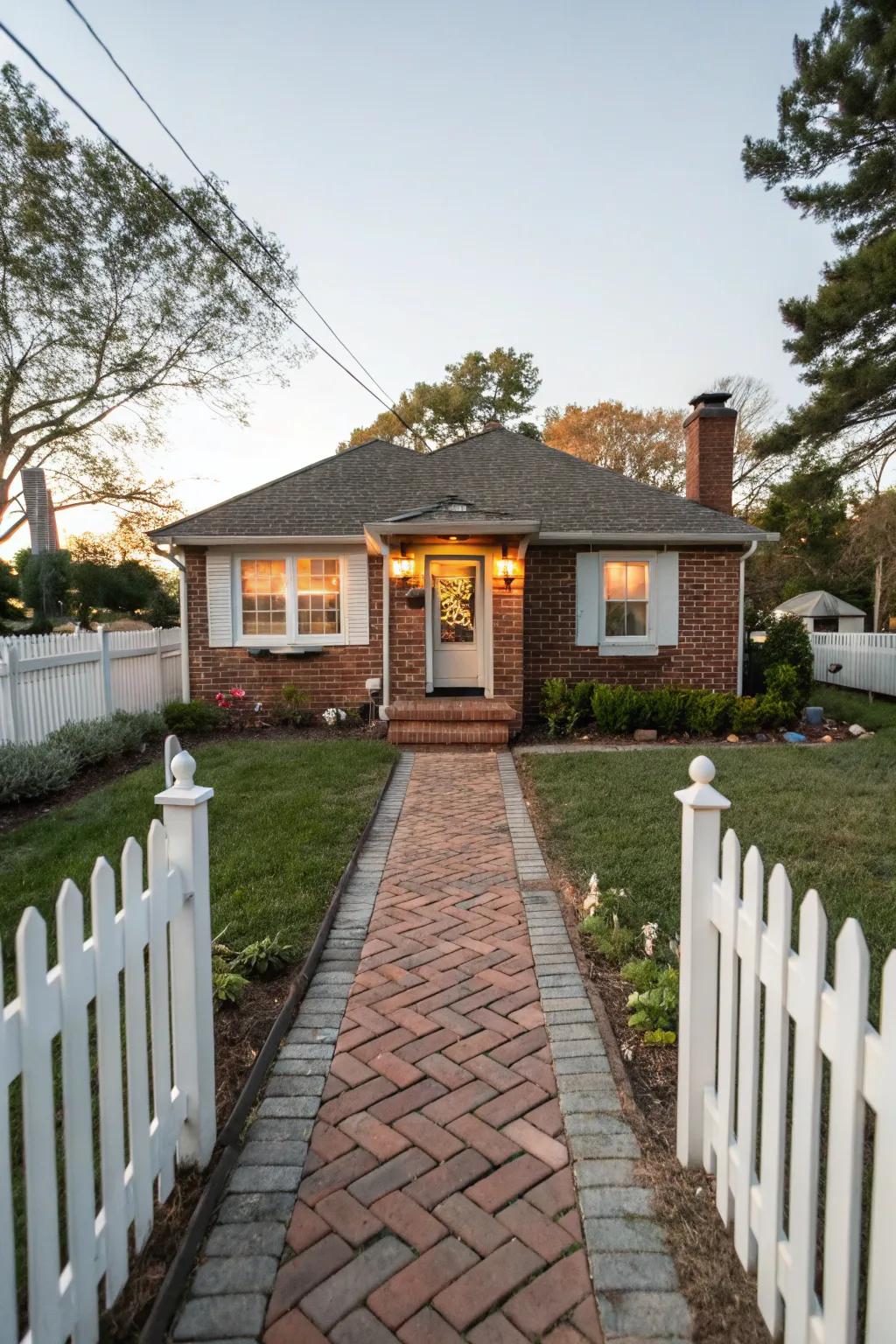 A small brick house with a charming pathway that welcomes visitors.
