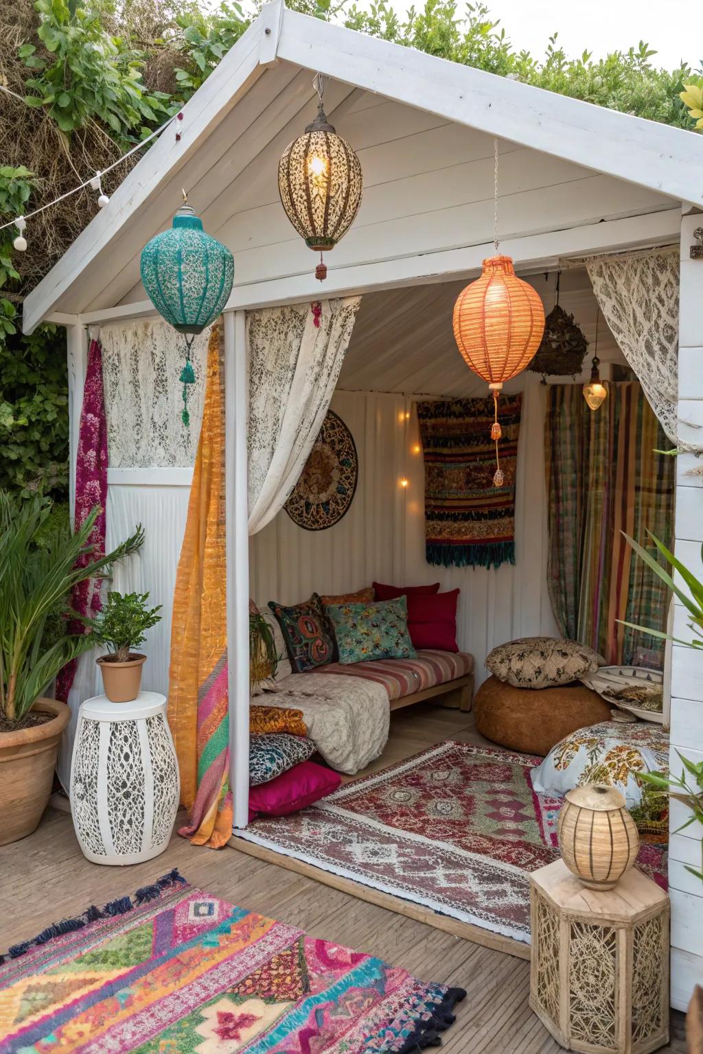 Embrace bohemian vibes in a colorful cabana.