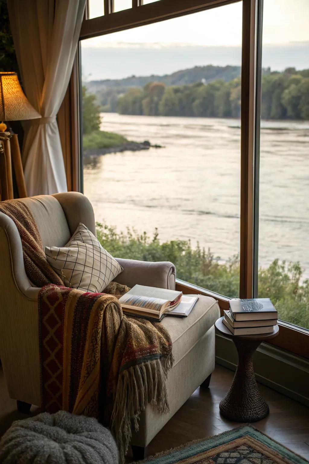 A serene reading space with a view.