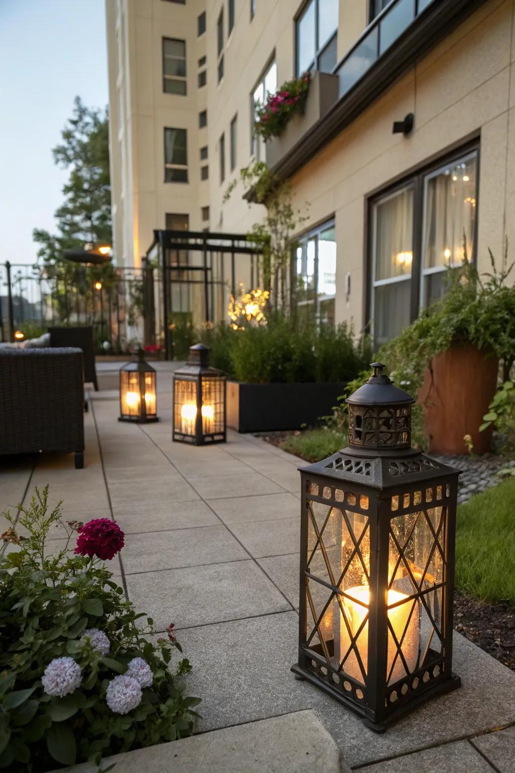 Decorative lanterns add charm and ambiance to your patio.