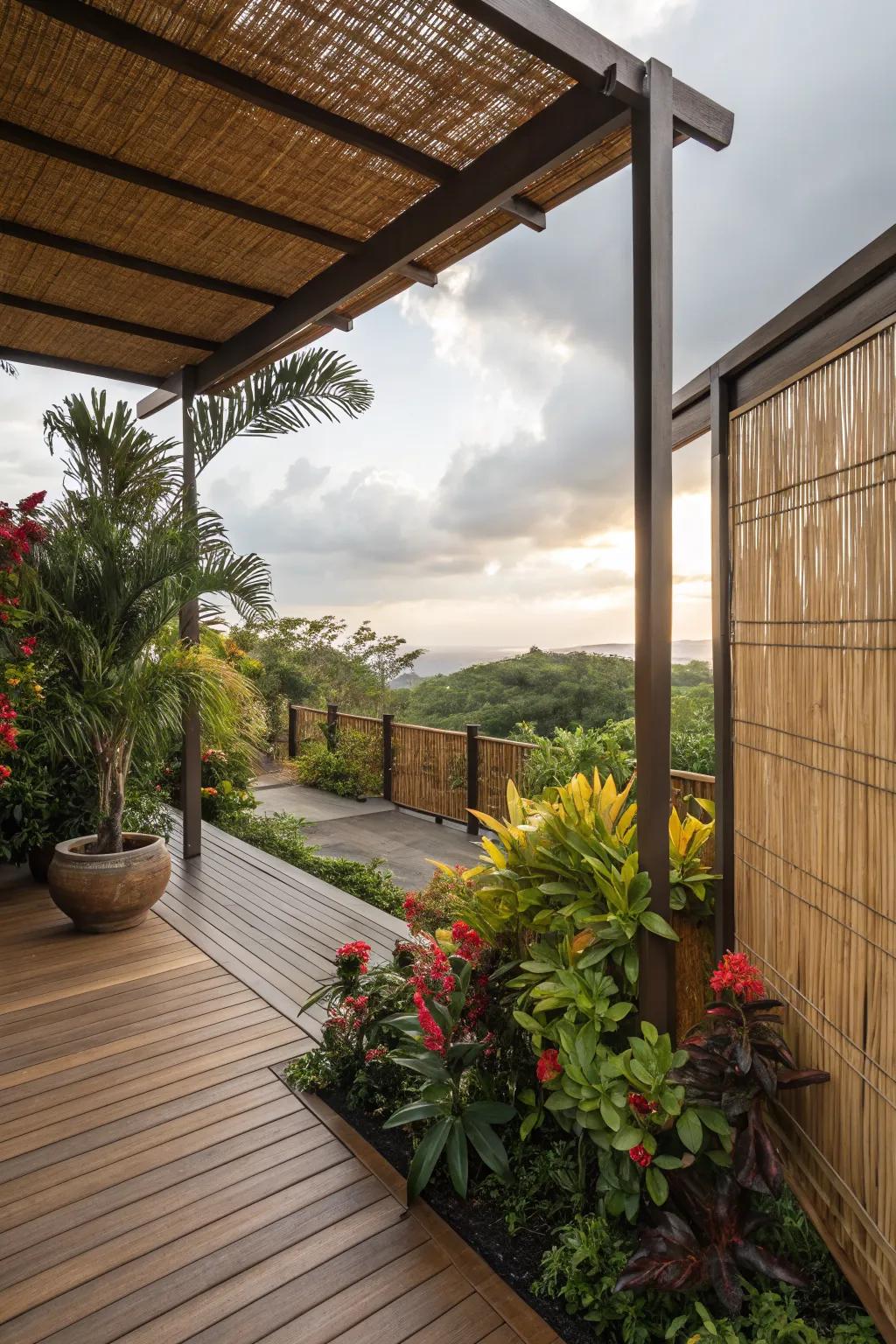 Bamboo shades infuse a tropical and relaxed feel.
