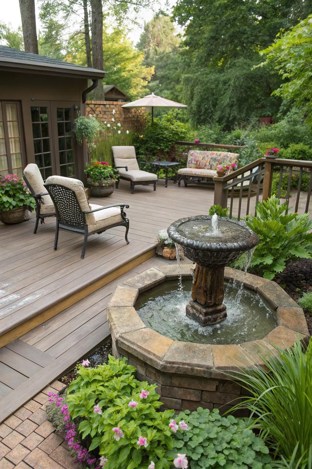 Water features bring calm and serenity to small decks.
