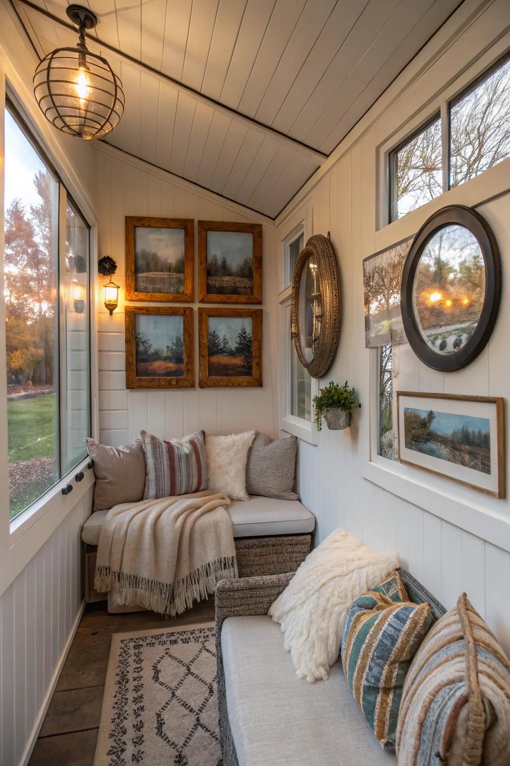 Artful accents bring personality to this enclosed porch.
