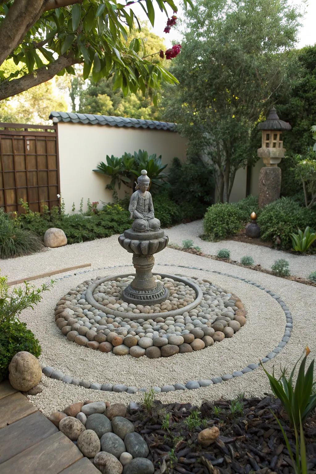 Pebbles can elegantly highlight garden features.