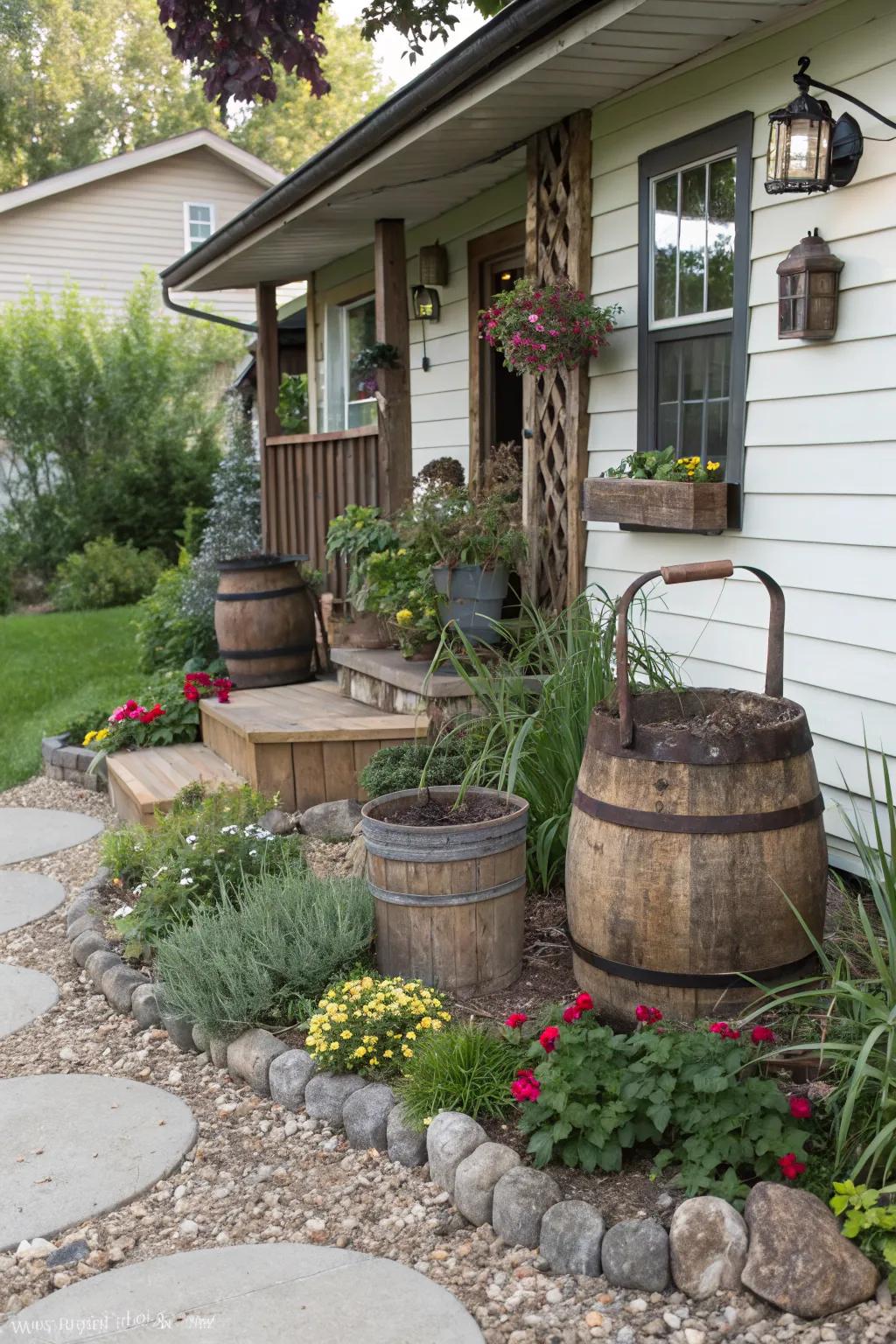 Add charm with rustic elements in your yard.
