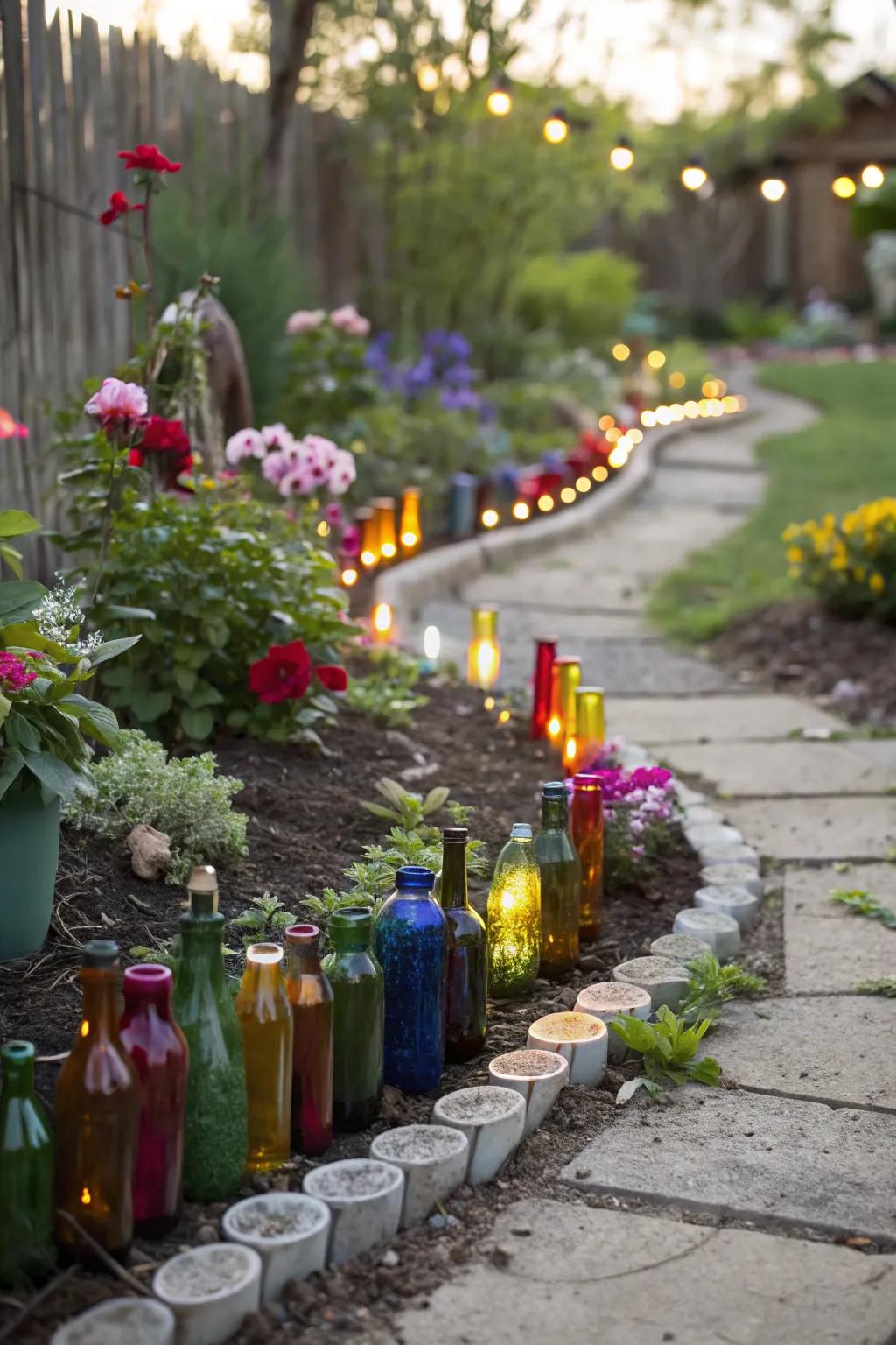 Whimsical glass bottle borders catching the light.