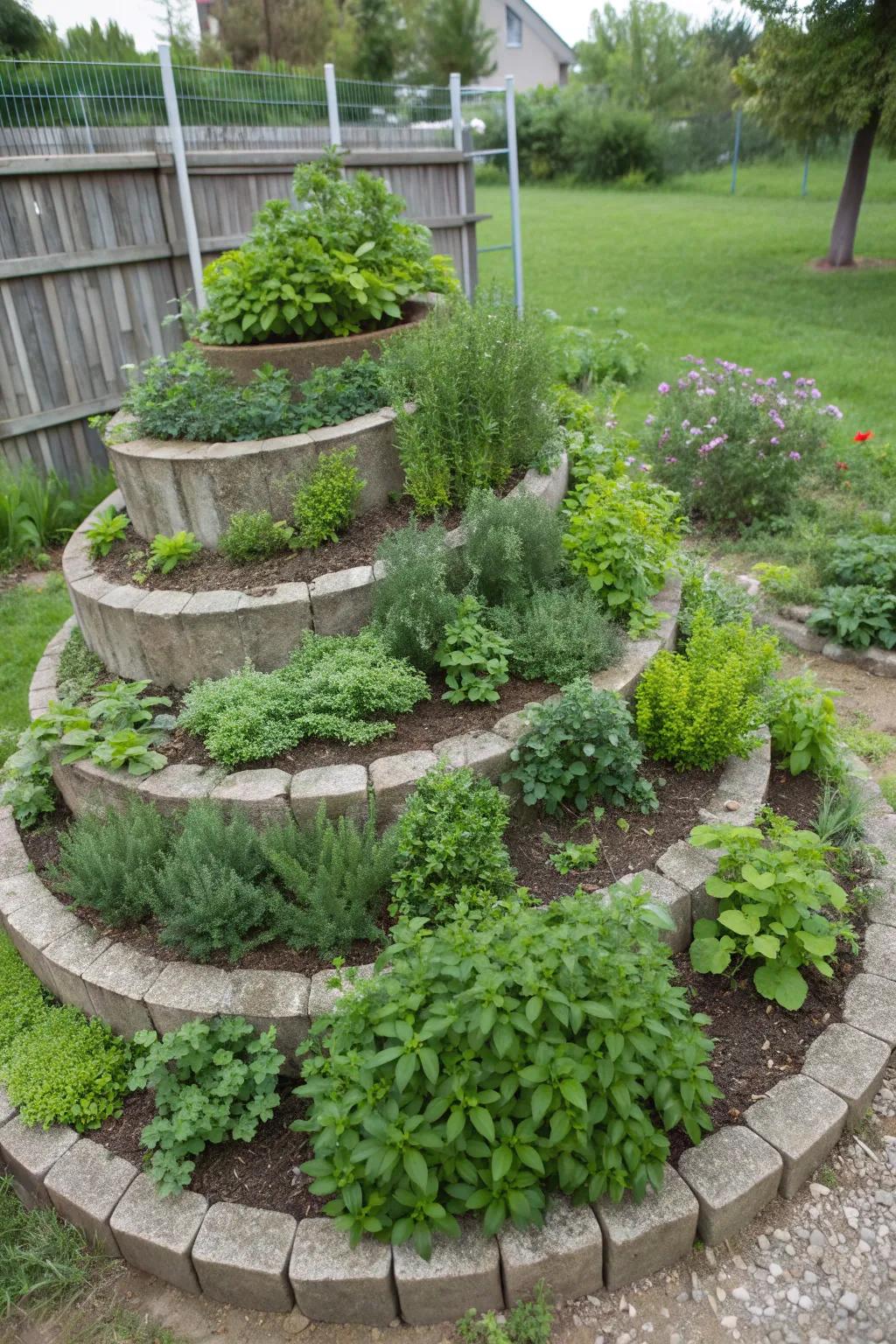 Cultivate a variety of herbs with a space-saving spiral.