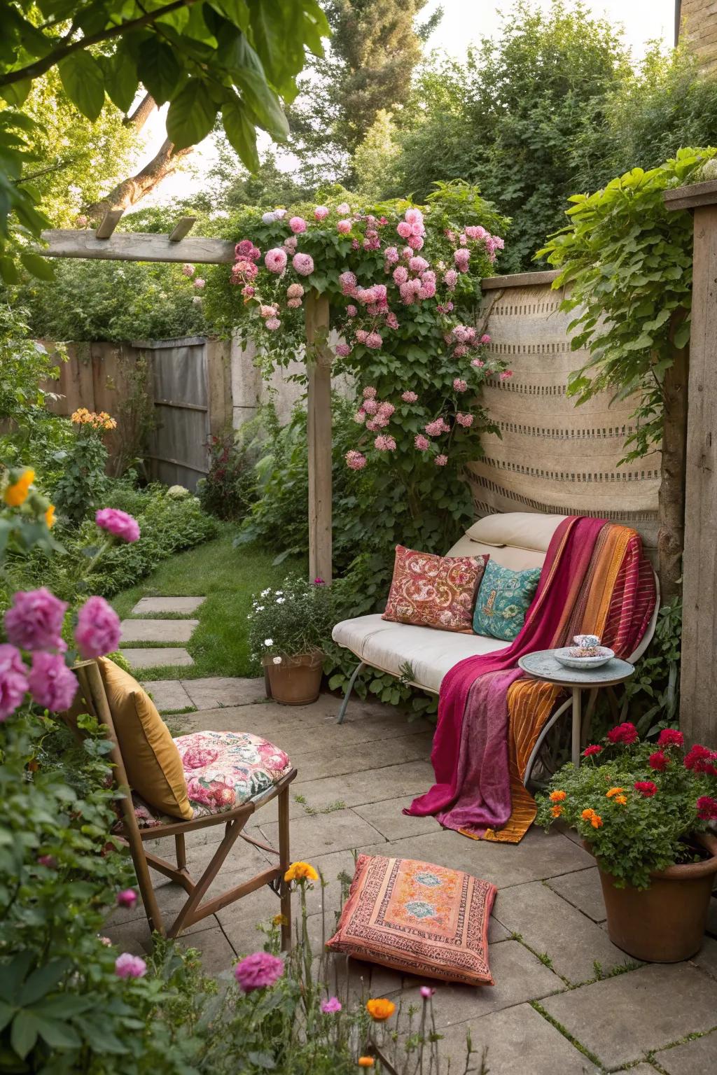 Cushions and fabrics enhance both comfort and visual appeal.