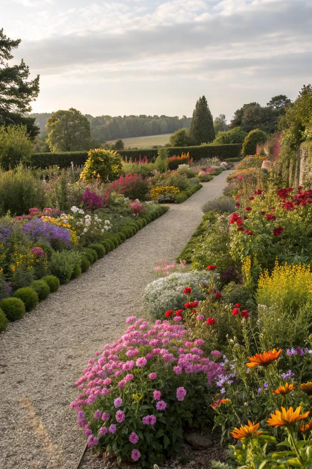 Seasonal blooms keep gravel gardens colorful all year.