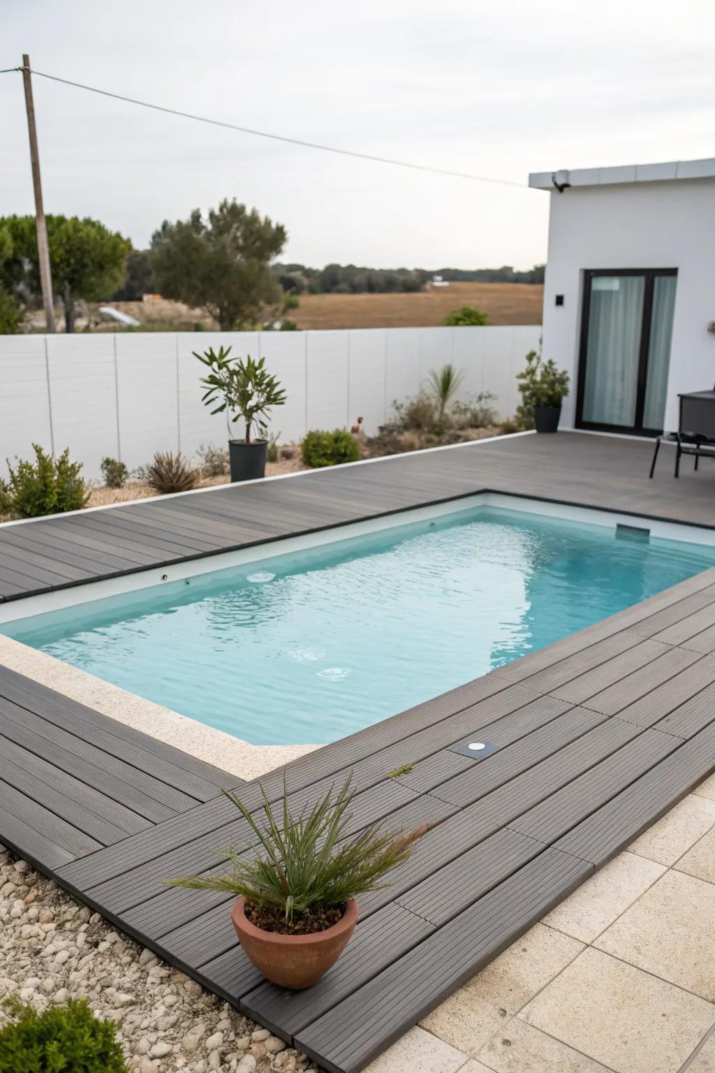 Composite decking enhances your pool area with style and durability.
