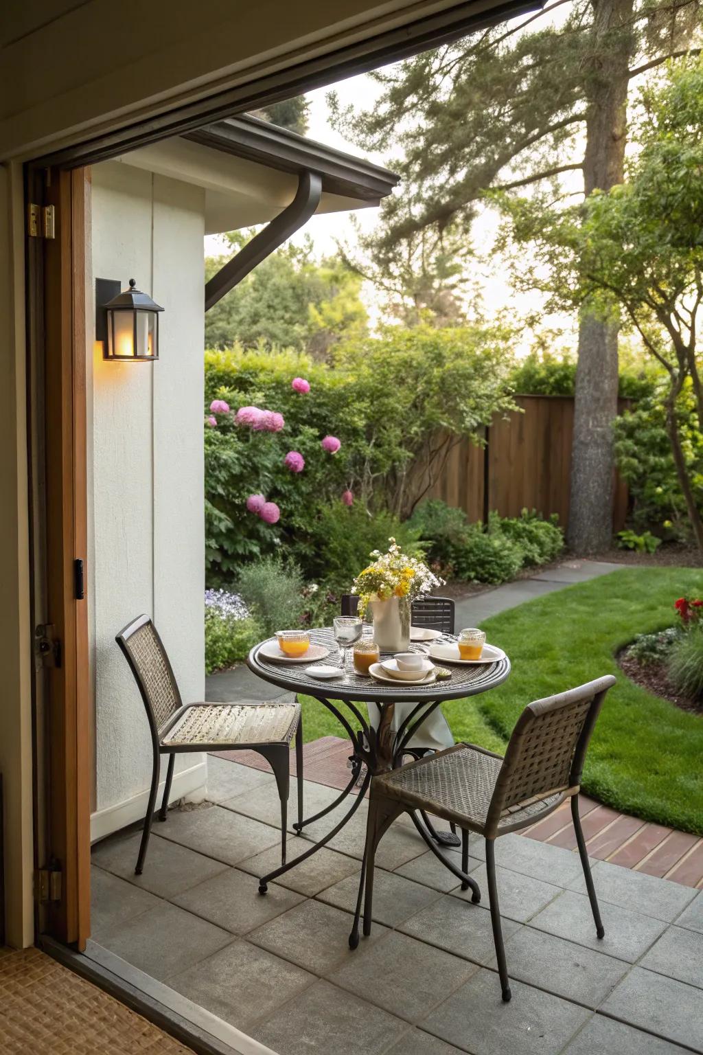 A dining nook perfect for enjoying meals outside.