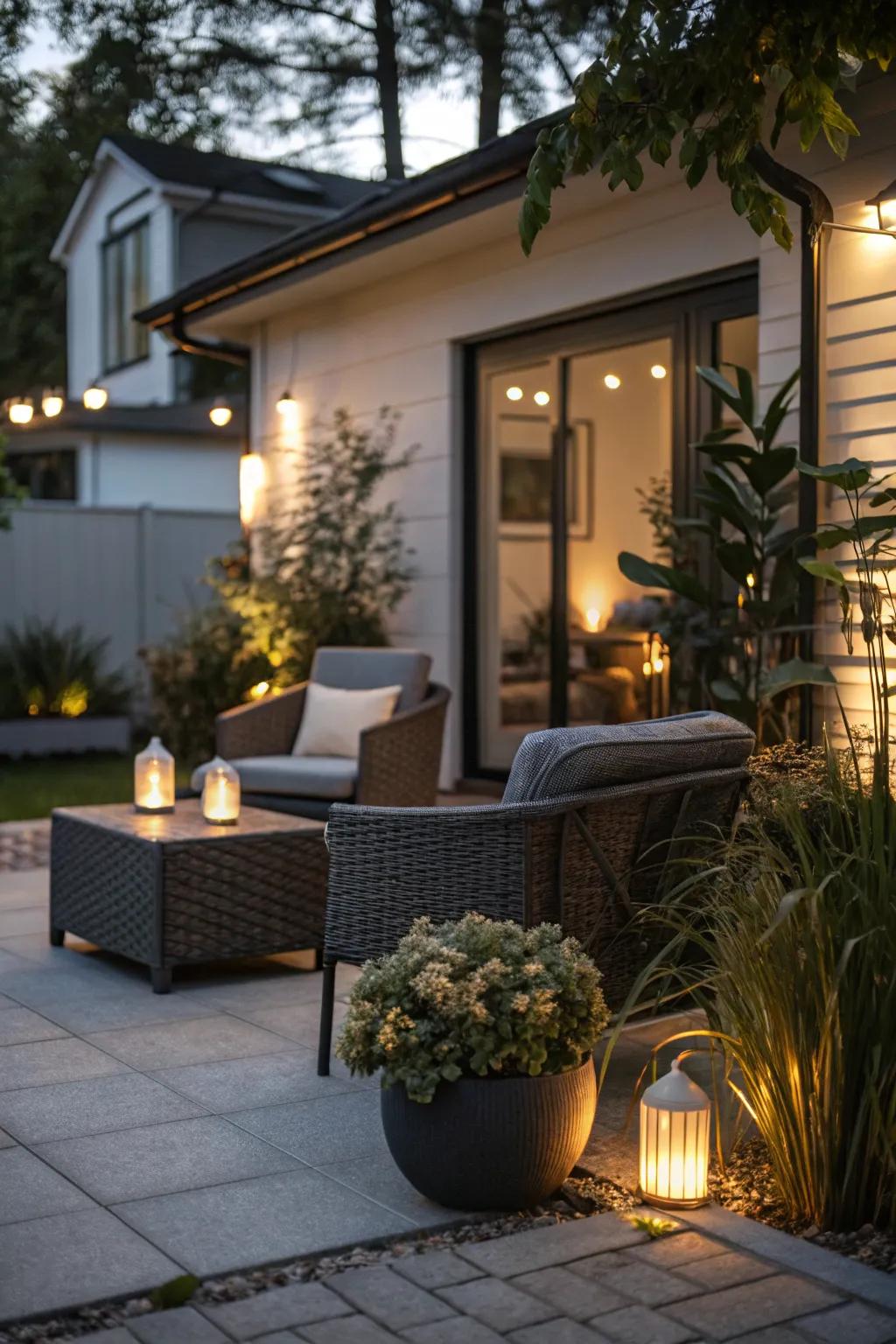 Smart lighting customizes the mood of a patio.