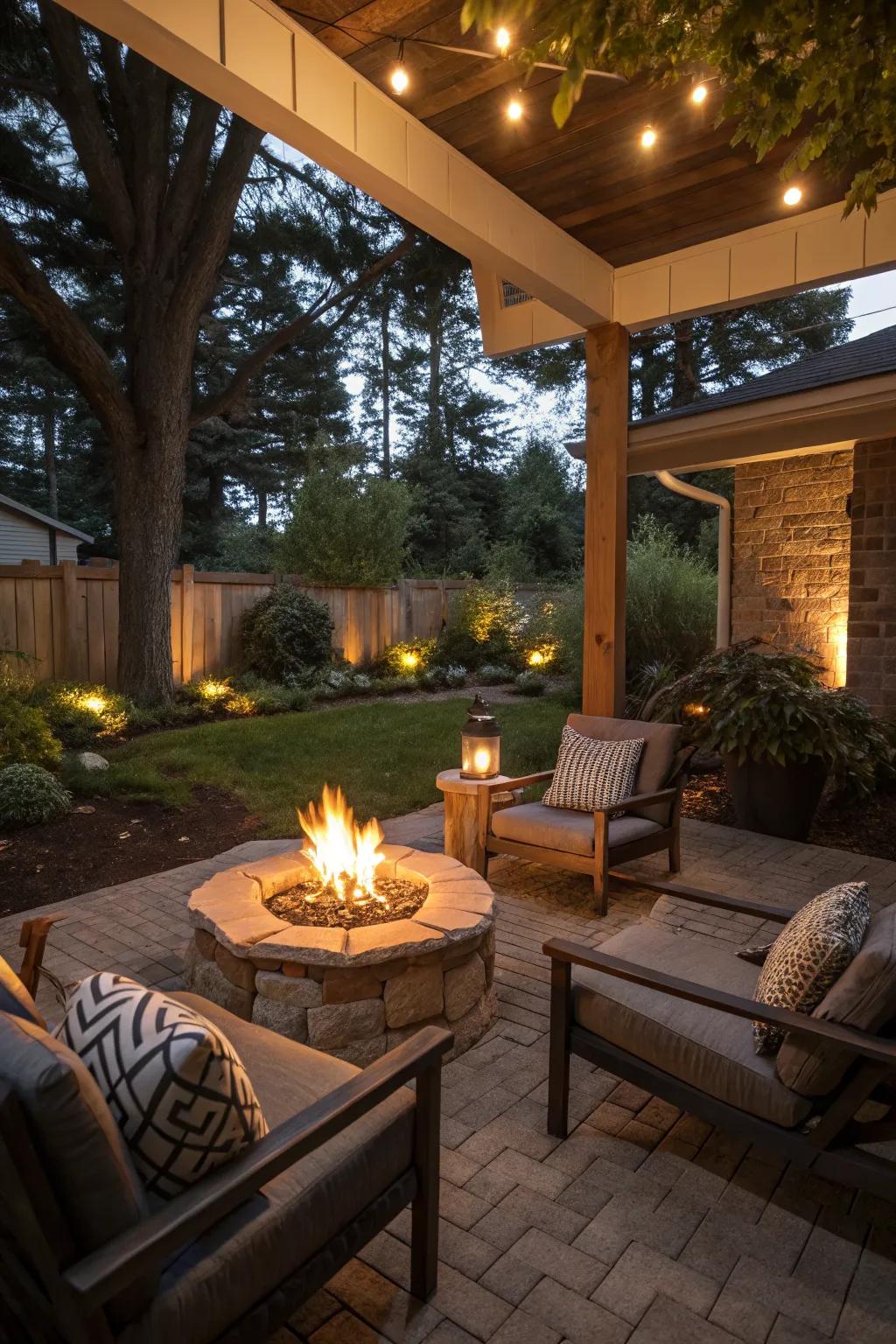 A fire pit can be a cozy focal point in small spaces.