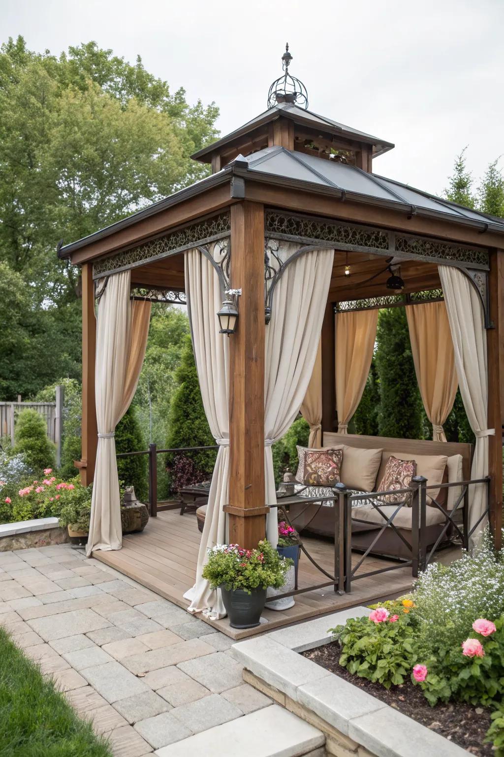 Textural diversity in a small patio gazebo.