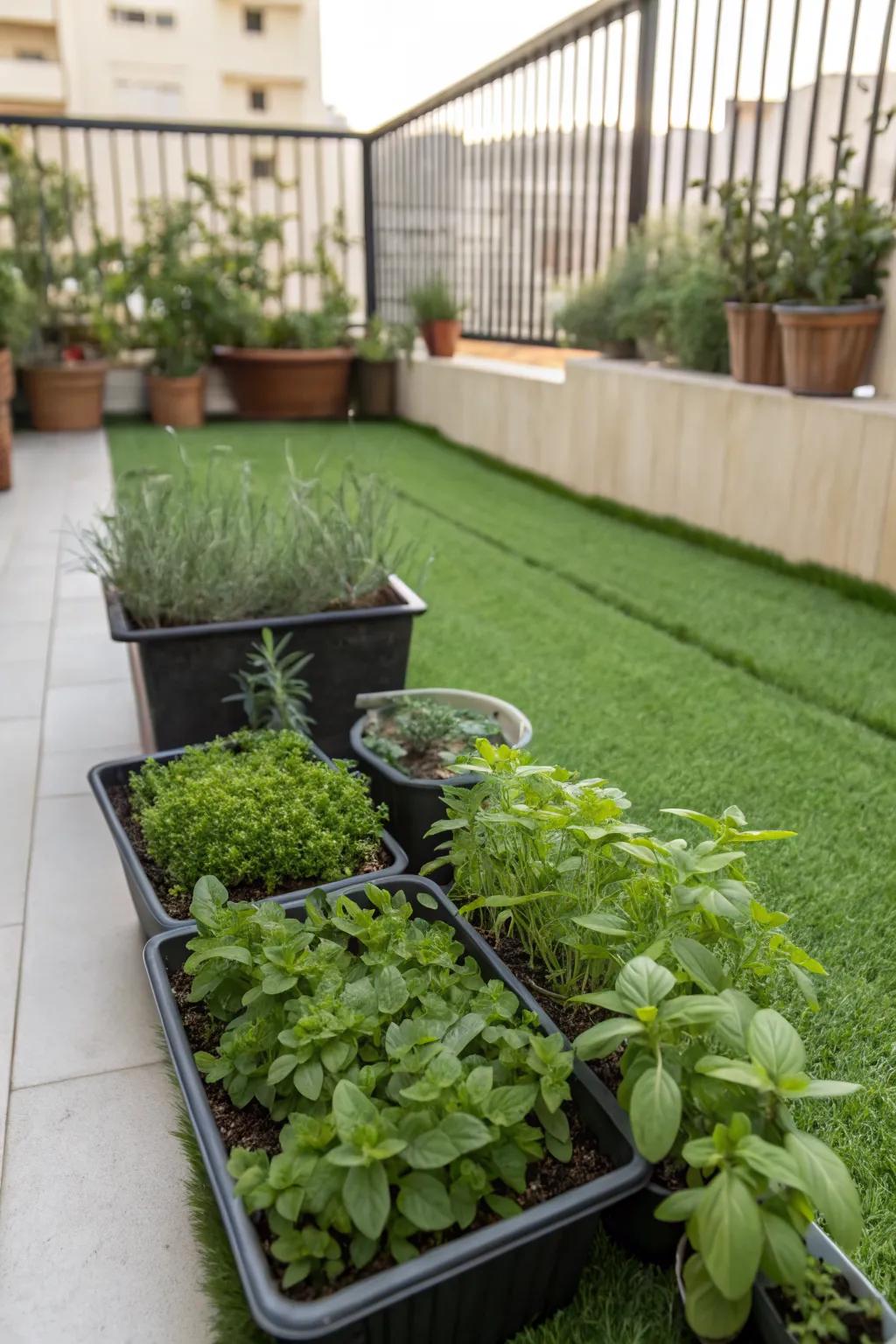 A small herb garden adds flavor and fragrance.