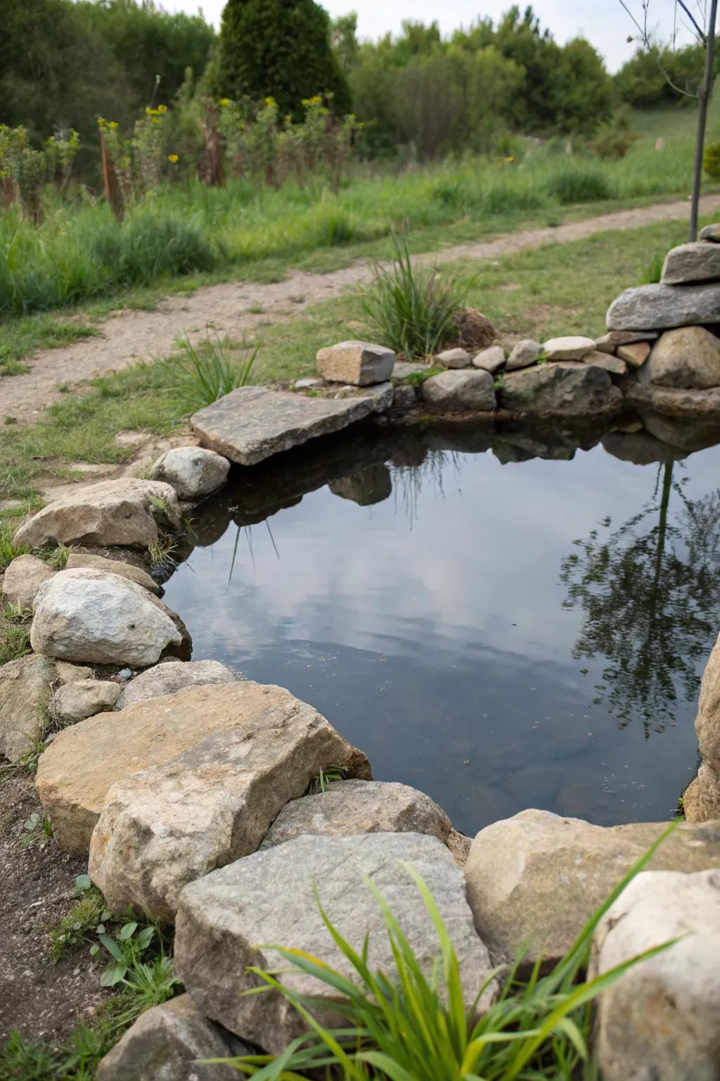 Natural rocks lend an organic charm to this raised pond.
