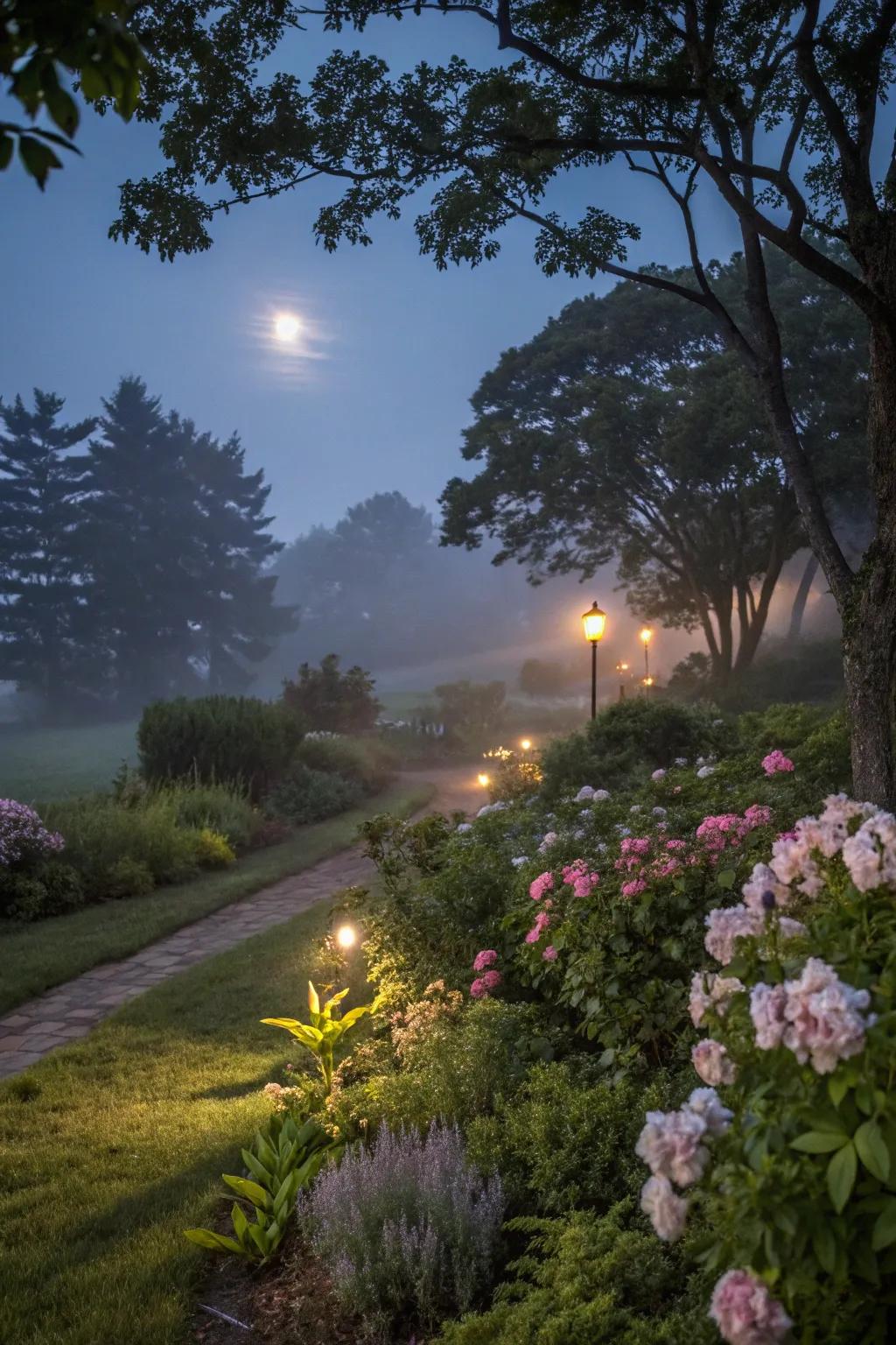 Illuminate your garden with enchanting moonlit lighting.