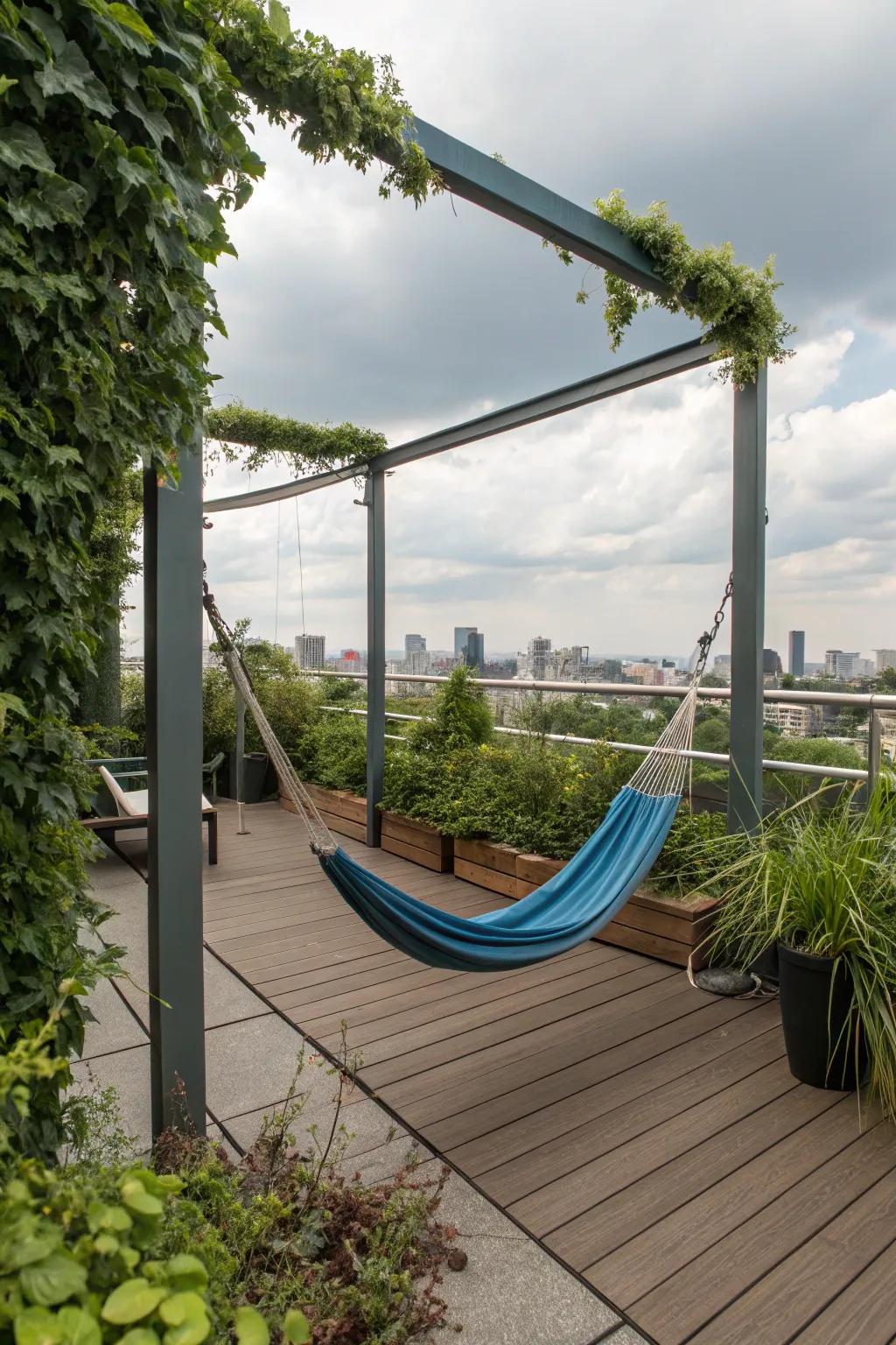 Hammocks add a laid-back vibe to your rooftop.
