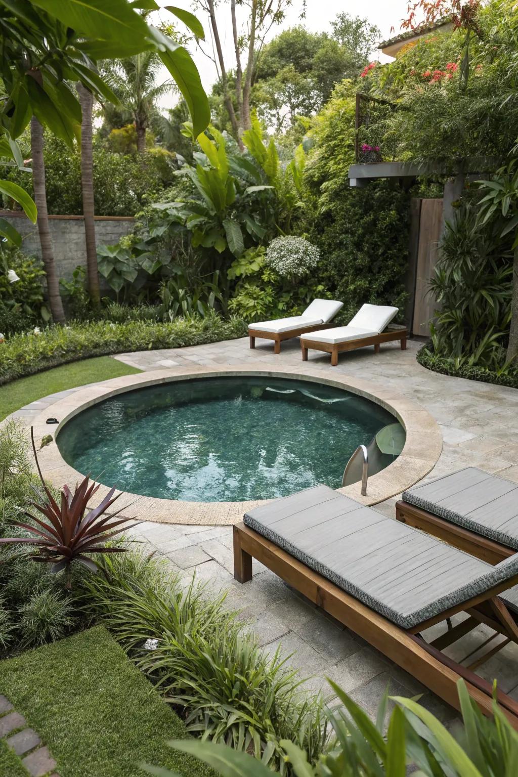 Underwater benches provide comfort and style.