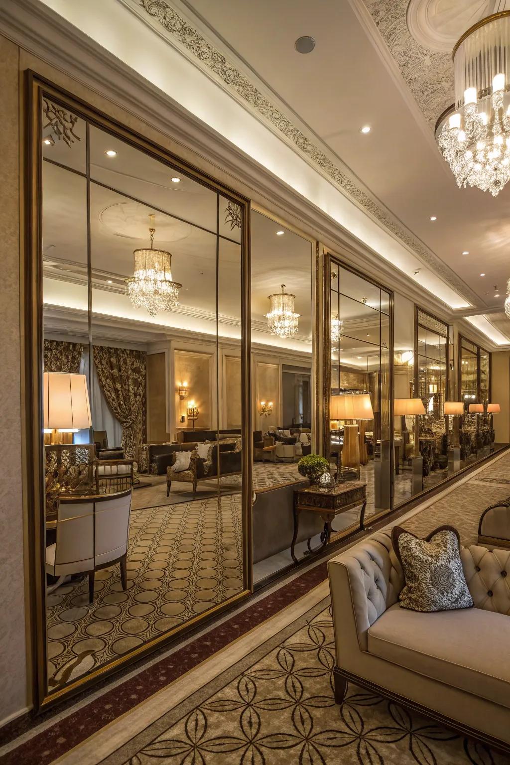 Mirrors enhance space and light in a lounge.