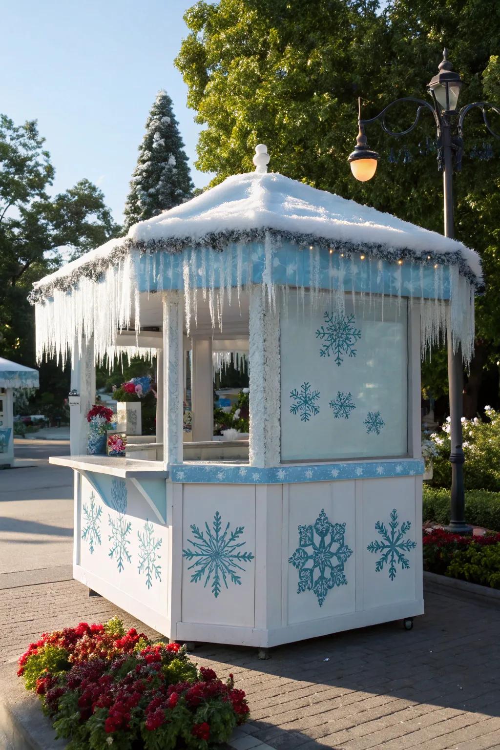 A winter wonderland snowball stand offering icy summer relief.