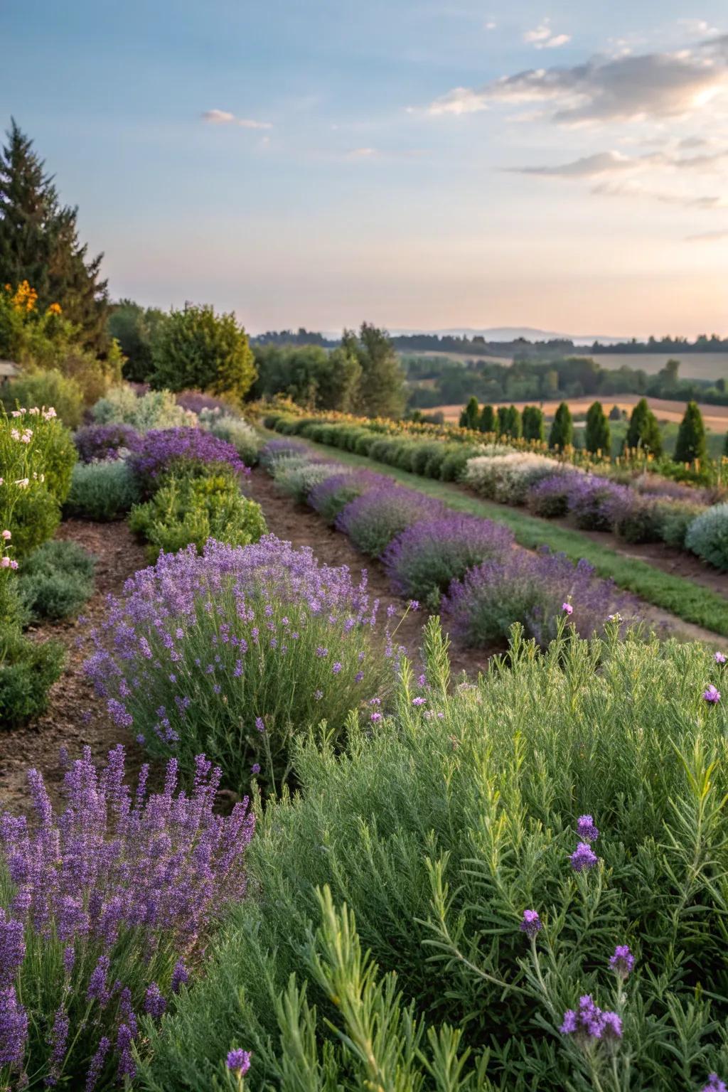 Aromatic herbs infuse the garden with delightful scents.