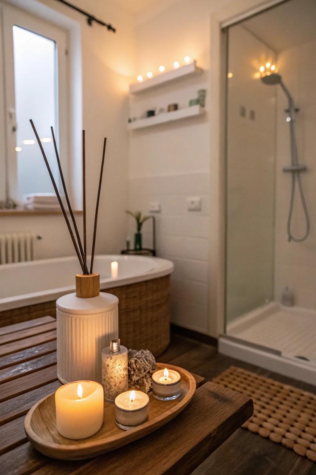 Aromatherapy elements enhance the relaxing atmosphere of your spa bathroom.