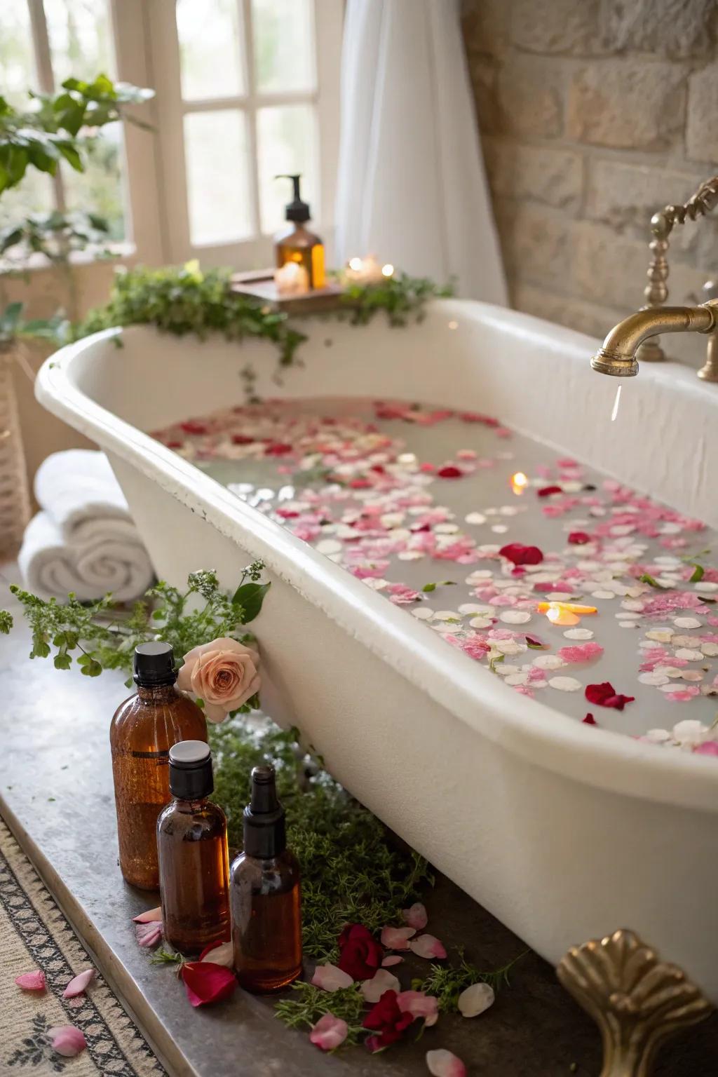 A floral bath soak offering a fragrant escape into relaxation.