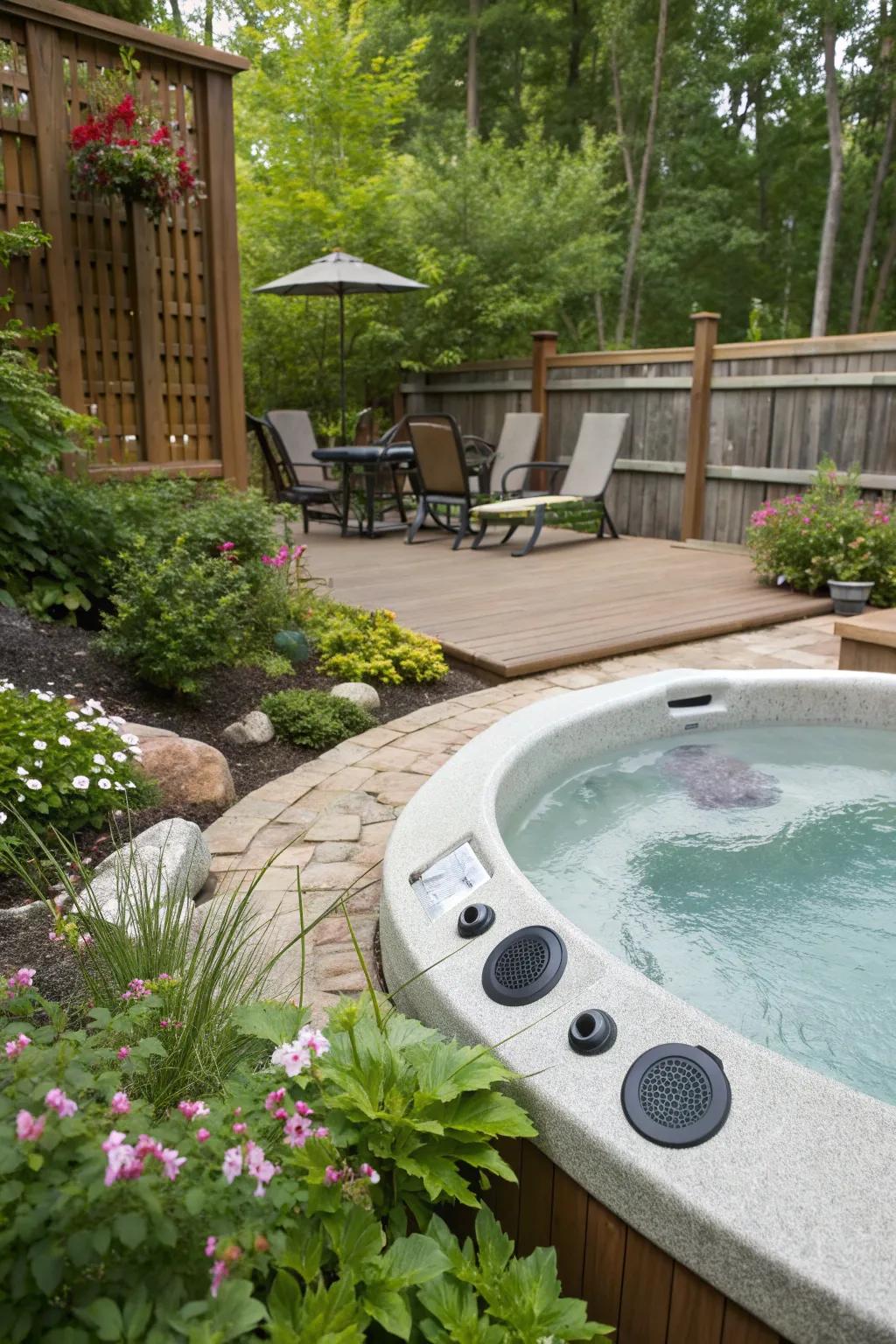 A sound system adds an audio element to relaxation.