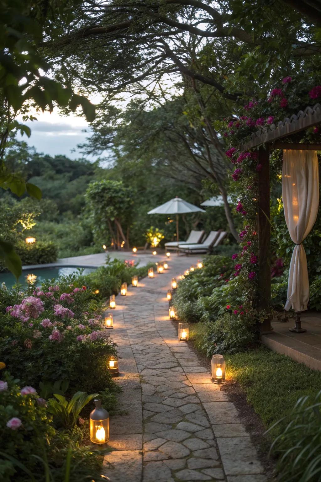 Path lighting ensures safe and charming access to your spa.