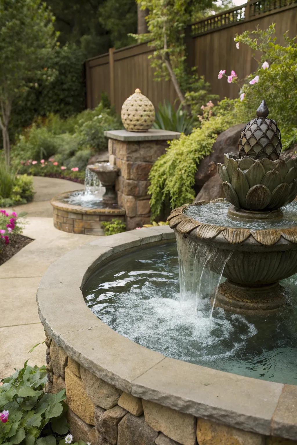 Sculptural elements elevate your spa spillover into an art piece.