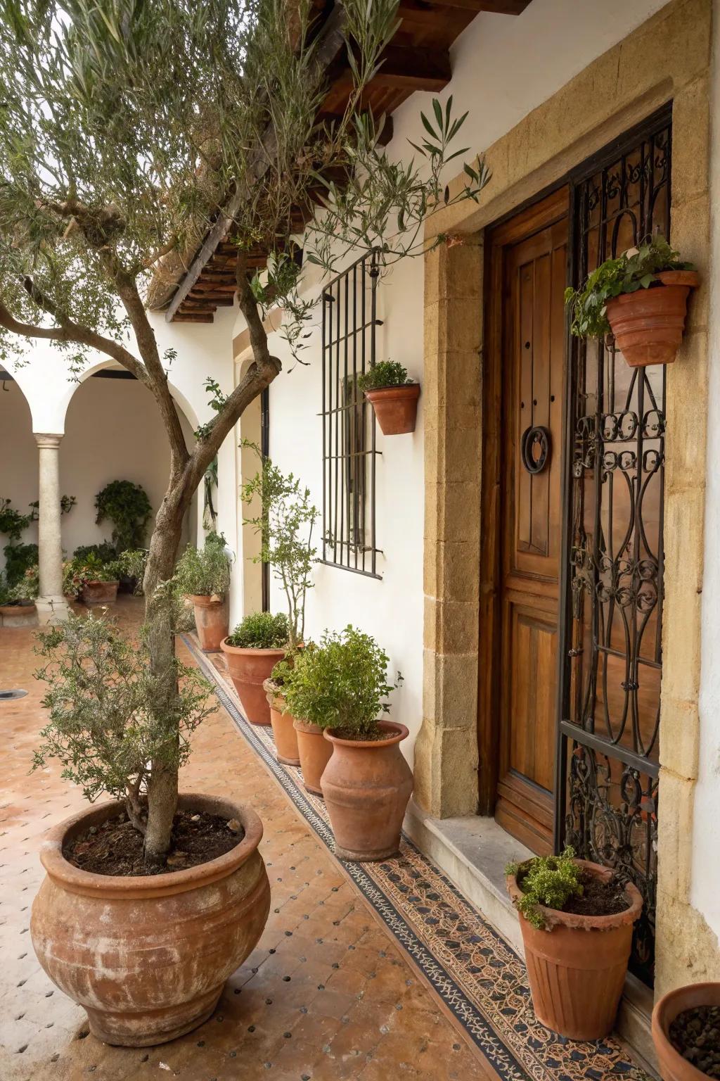 Olive trees bring timeless Mediterranean appeal to your porch.