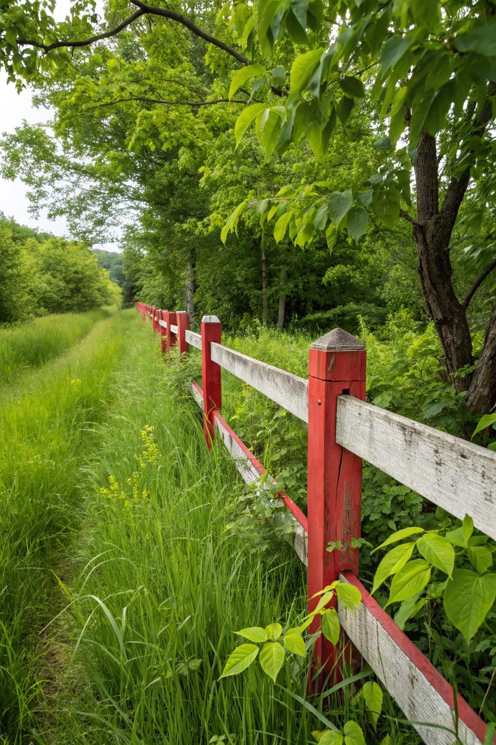 Bold colors offer a striking contrast in this fence design.
