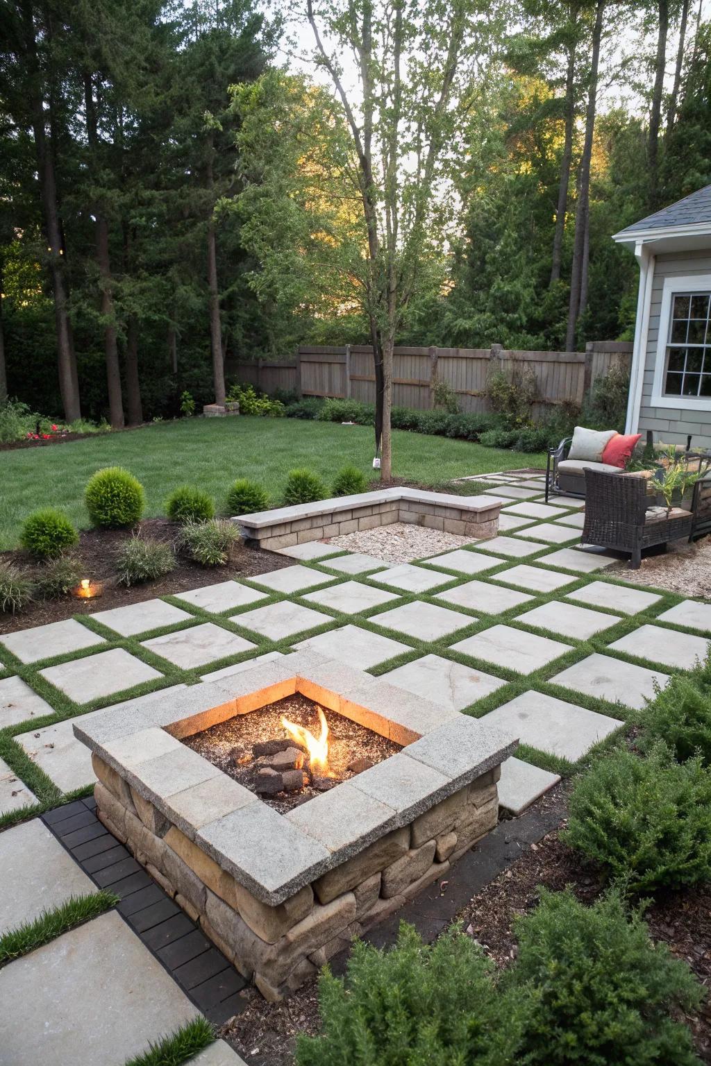 Geometric patterns bring a modern touch to your fire pit area.