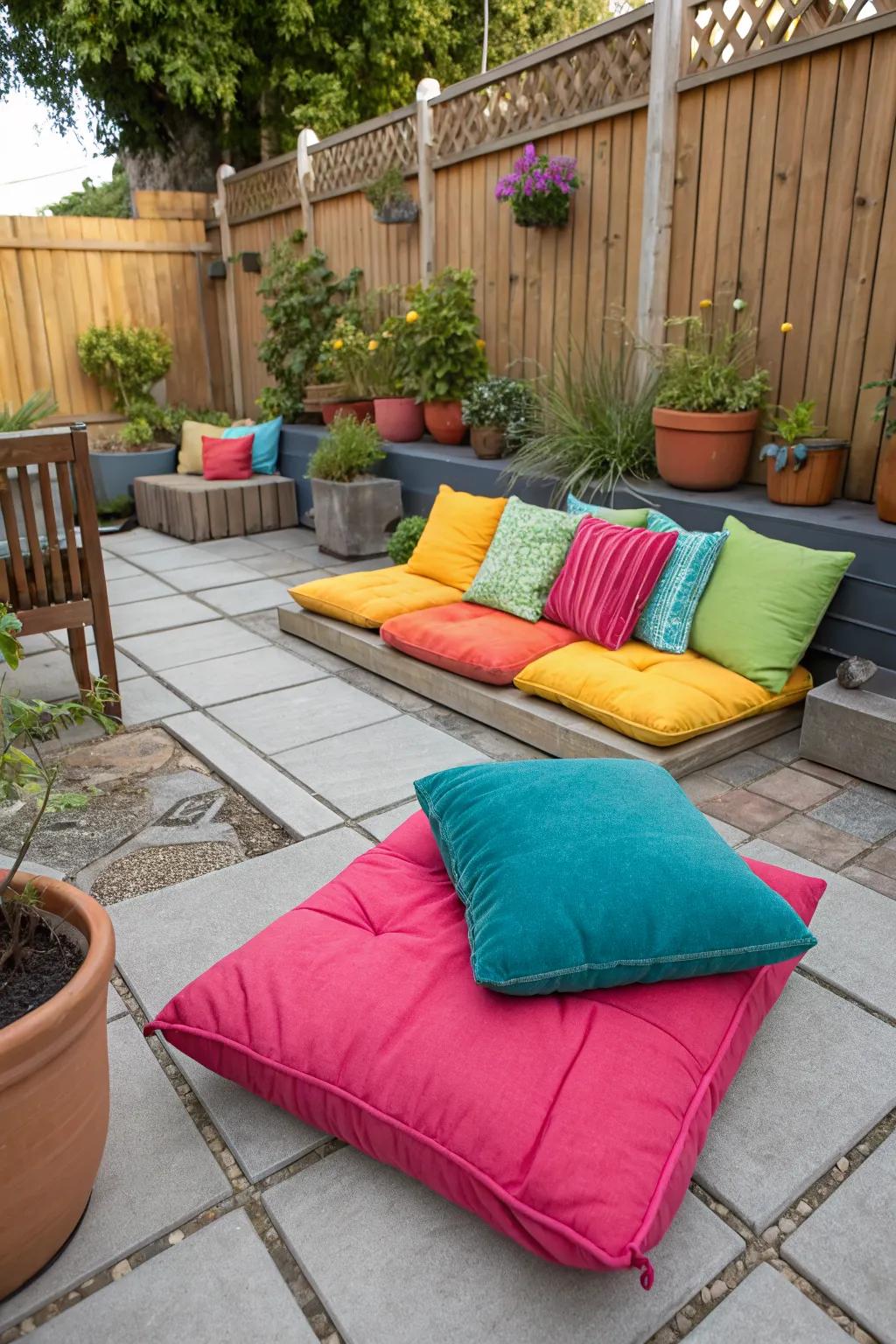 Colorful cushions provide an easy and effective way to refresh your patio.