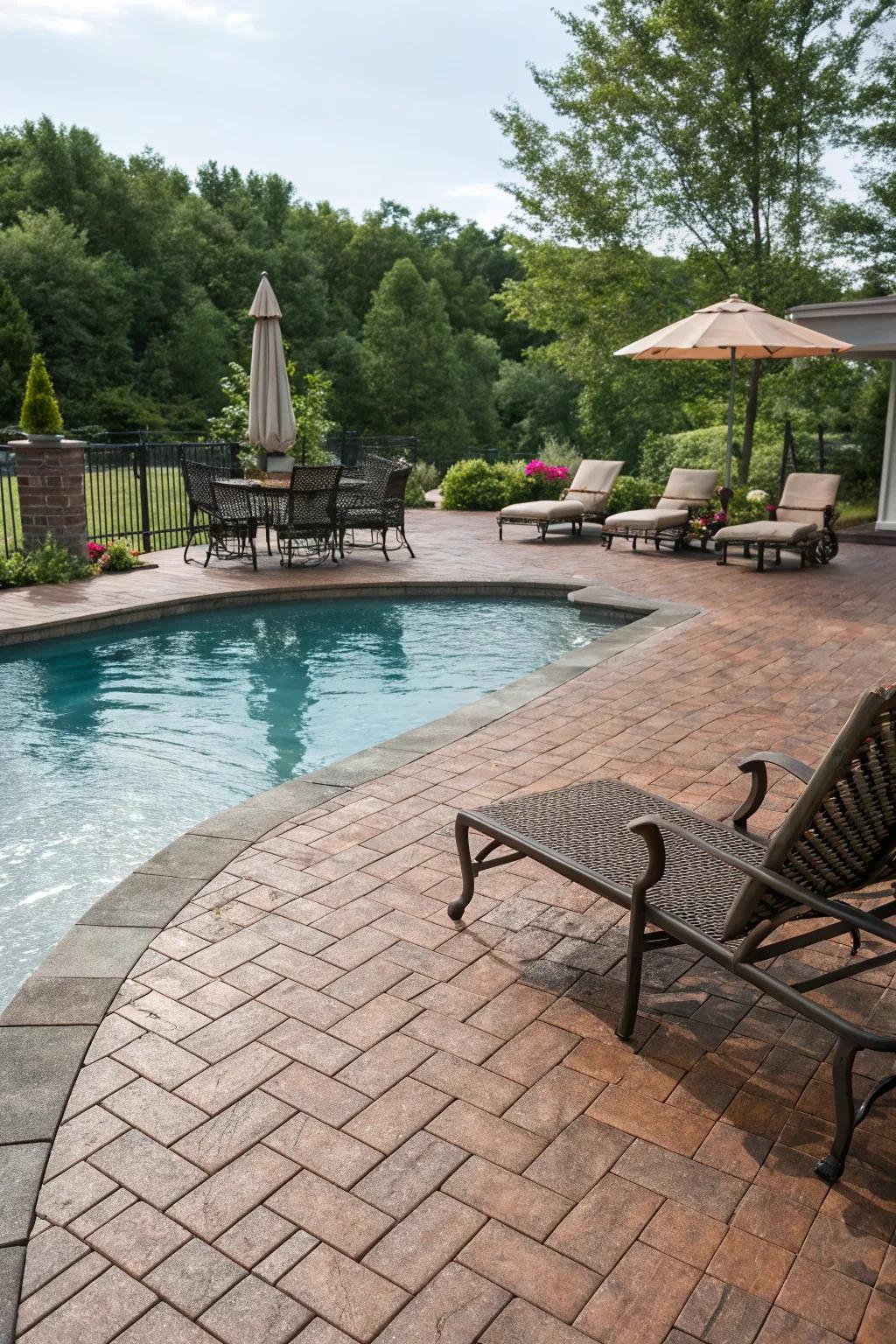 Brick patterns bring timeless elegance to your pool deck.