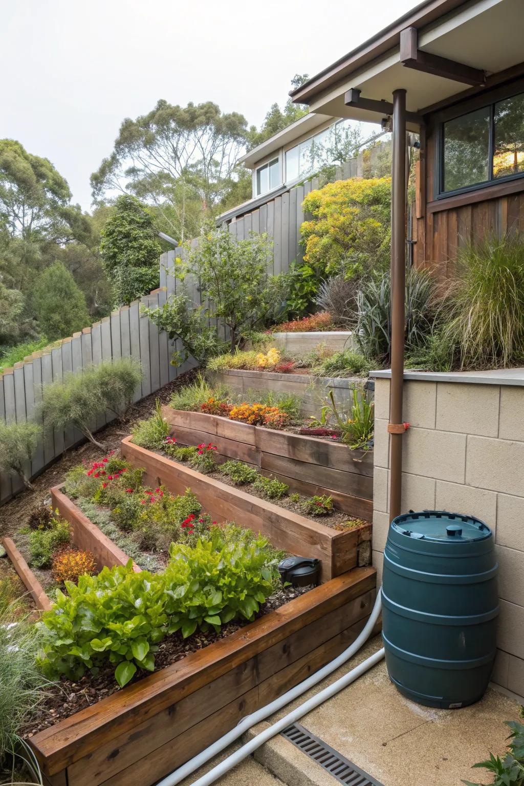 Sustainable solutions create eco-friendly terraced gardens.