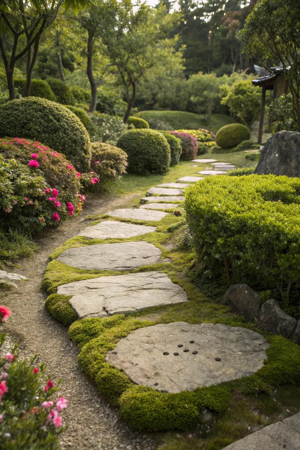Moss-filled gaps between stones for a fairy-tale garden path.