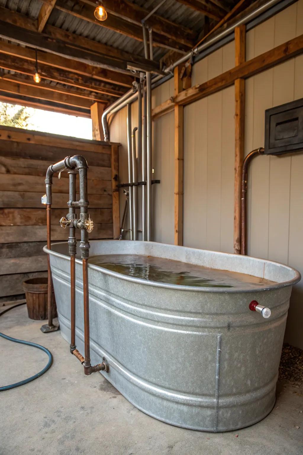 Achieve a modern, edgy vibe with an industrial hot tub design.