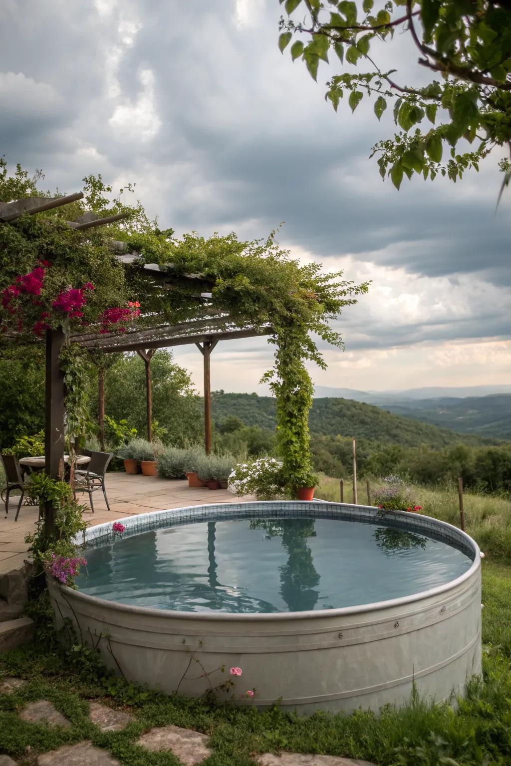 A pergola adds both style and shade to the pool.