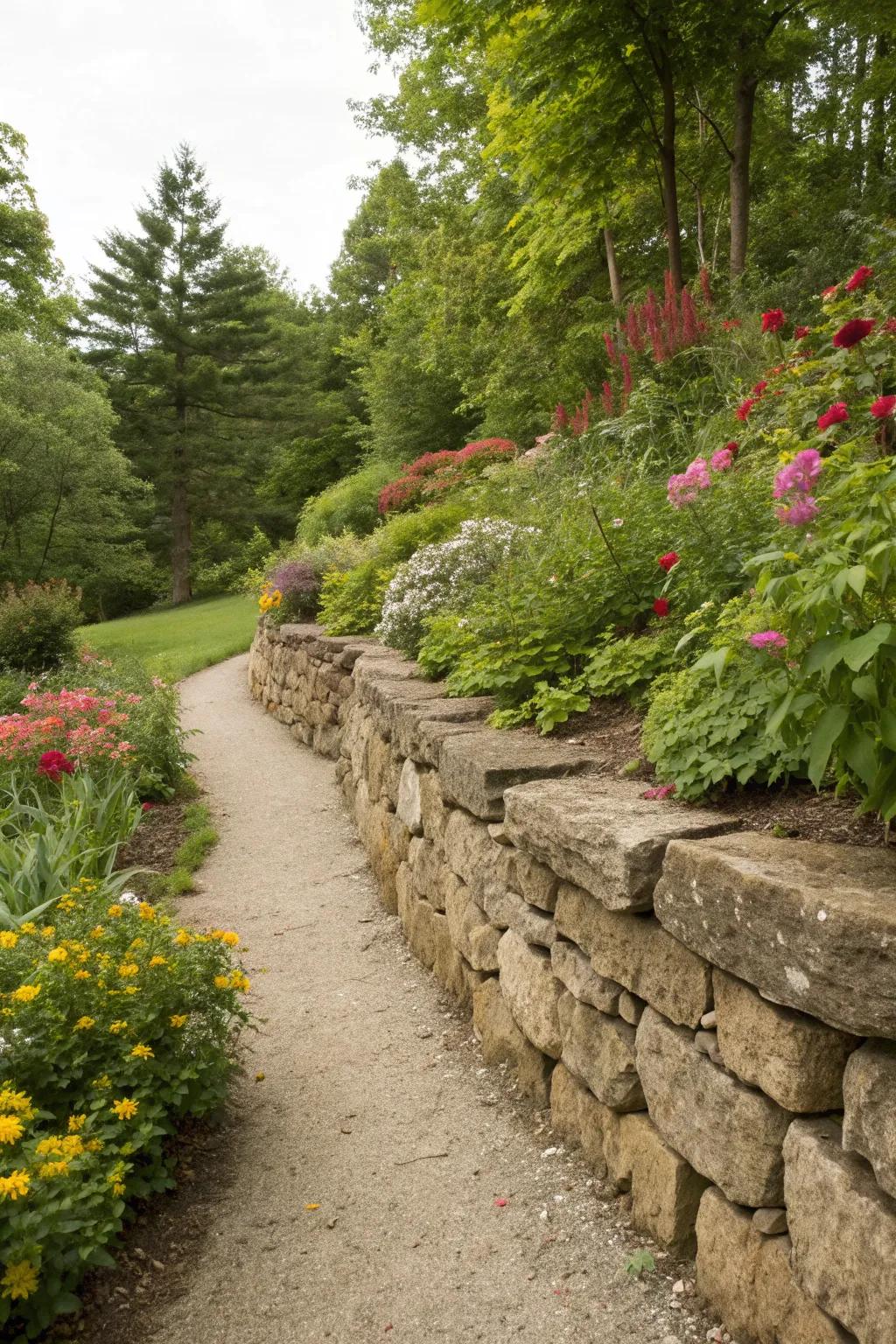A natural stone wall that harmonizes with its surroundings.