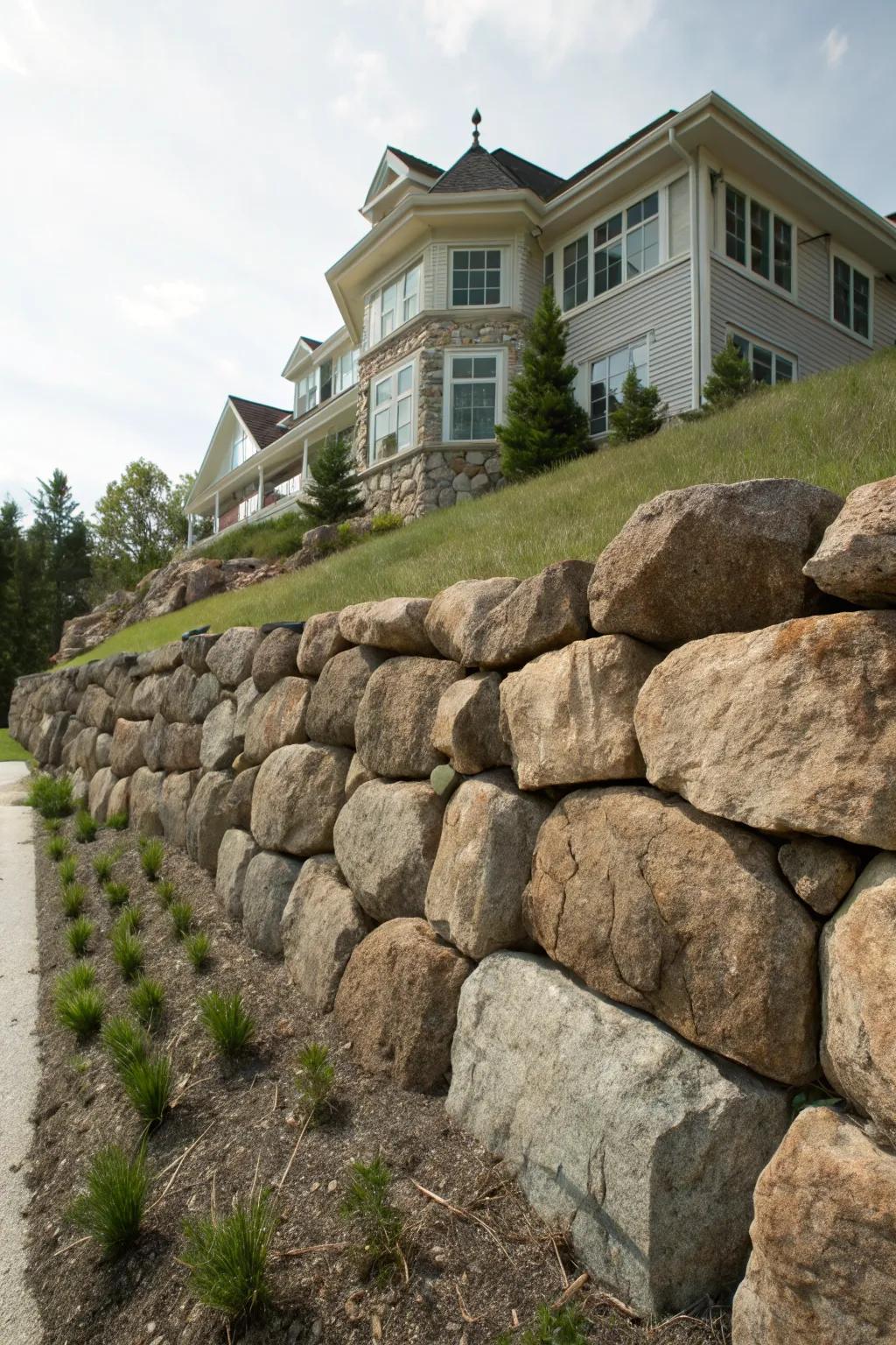 Large boulder stone walls make a bold and impressive statement.