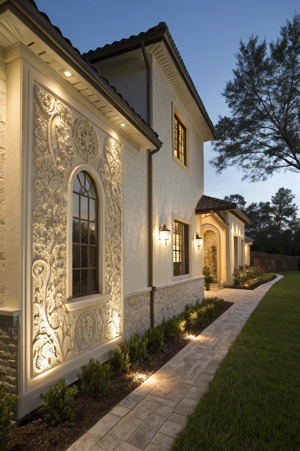 Stucco house with varied textures.