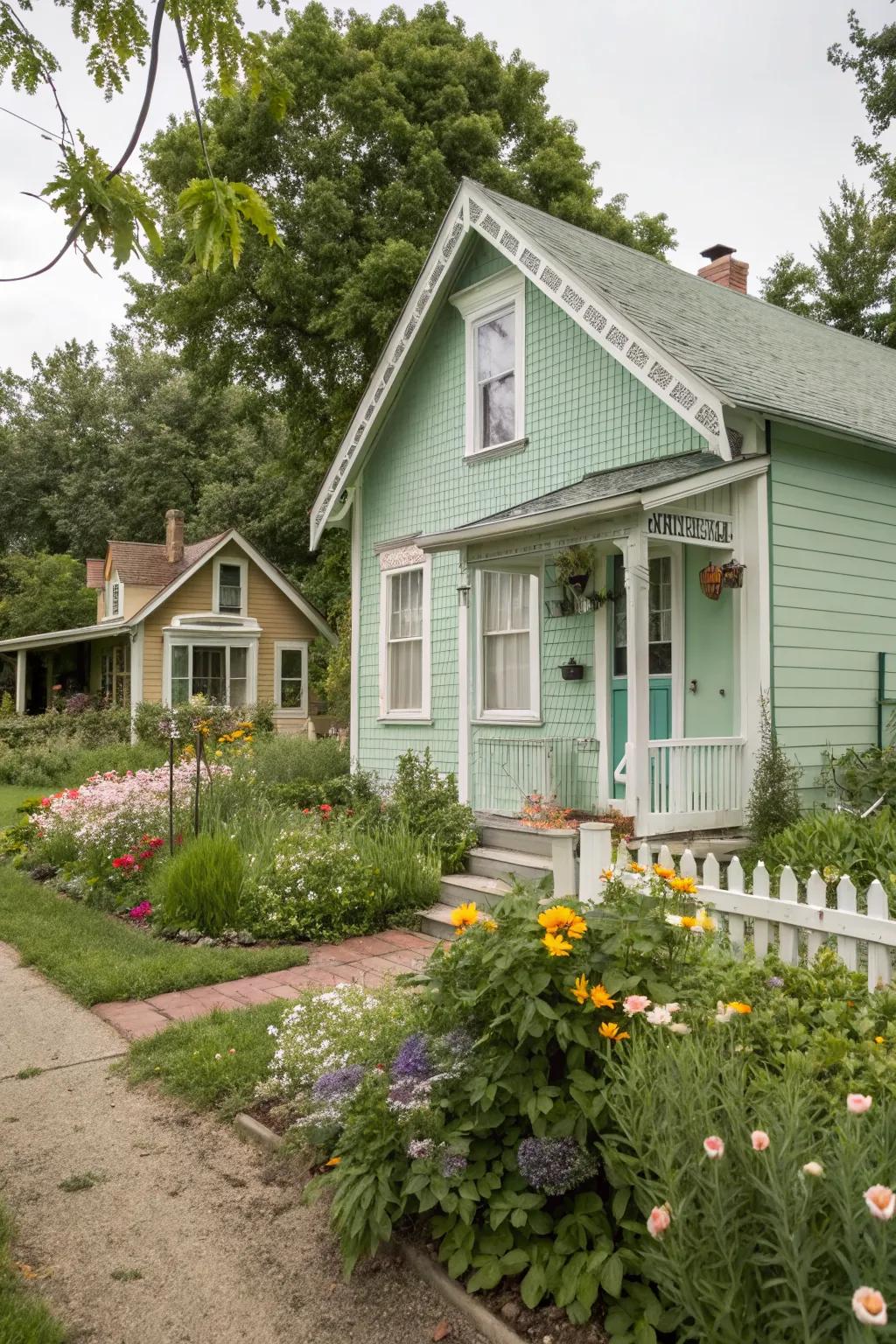 Mint green stucco refreshes with a cool and calming presence.